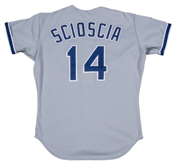 1988 Mike Scioscia Game Used and Signed Los Angeles Dodgers Road Jersey - From a World Championship Year! (JSA)